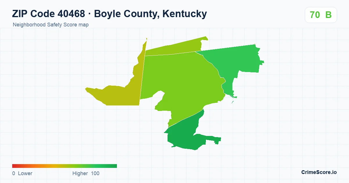 ZIP Code 40468 in Boyle County, Kentucky neighborhood Safety Score map