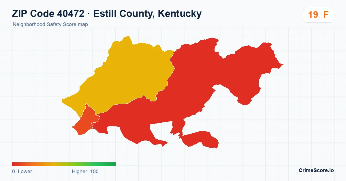 ZIP Code 40472 in Estill County, Kentucky neighborhood Safety Score map