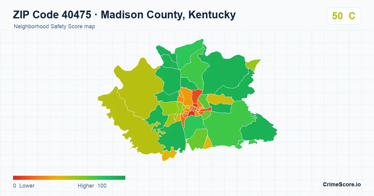 ZIP Code 40475 in Madison County, Kentucky neighborhood Safety Score map