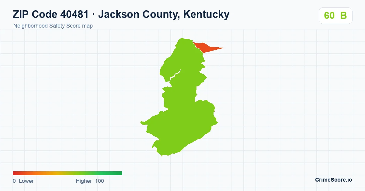 ZIP Code 40481 in Jackson County, Kentucky neighborhood Safety Score map