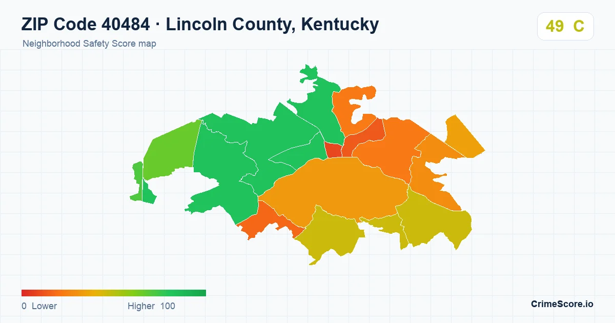 ZIP Code 40484 in Lincoln County, Kentucky neighborhood Safety Score map