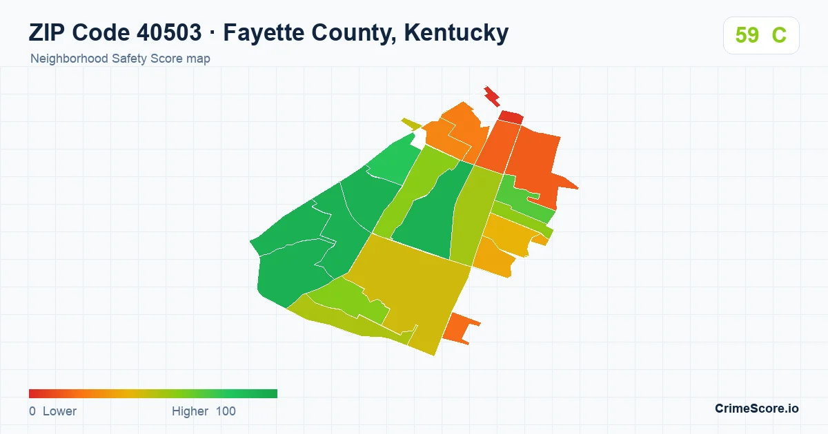 ZIP Code 40503 in Fayette County, Kentucky neighborhood Safety Score map