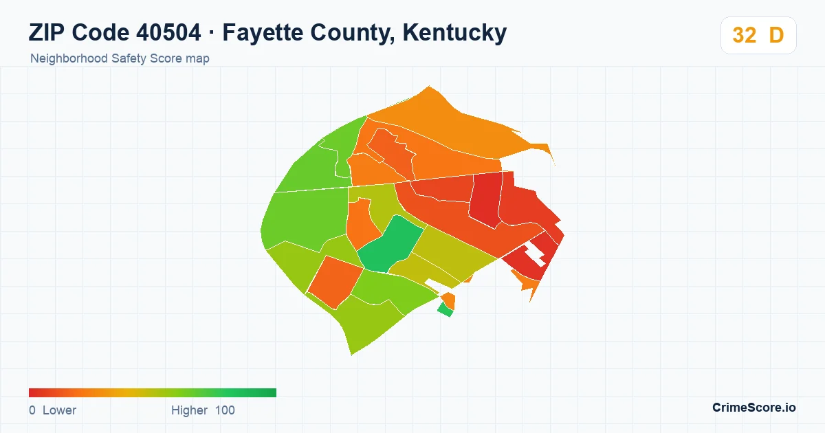 ZIP Code 40504 in Fayette County, Kentucky neighborhood Safety Score map