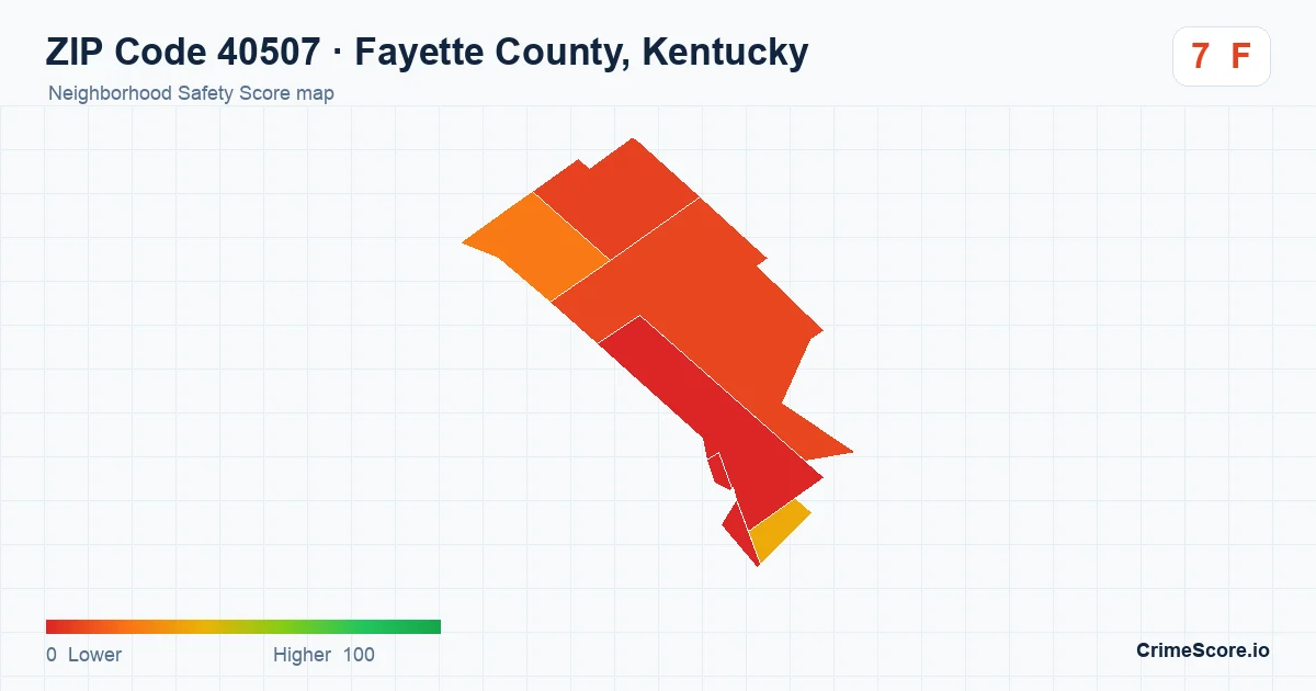 ZIP Code 40507 in Fayette County, Kentucky neighborhood Safety Score map