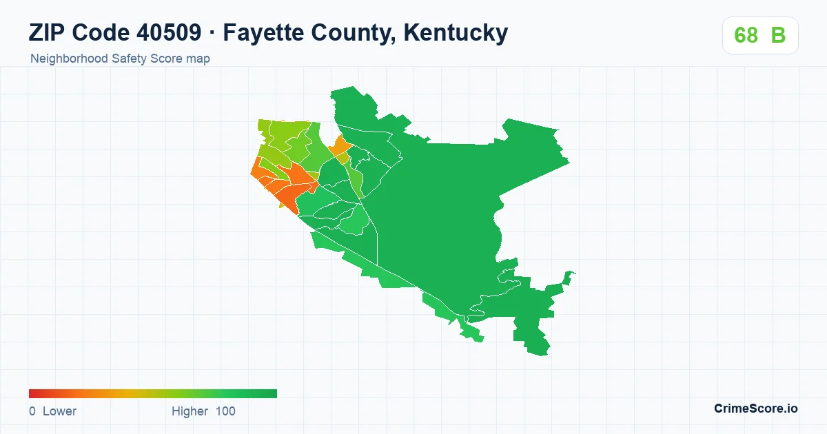 ZIP Code 40509 in Fayette County, Kentucky neighborhood Safety Score map