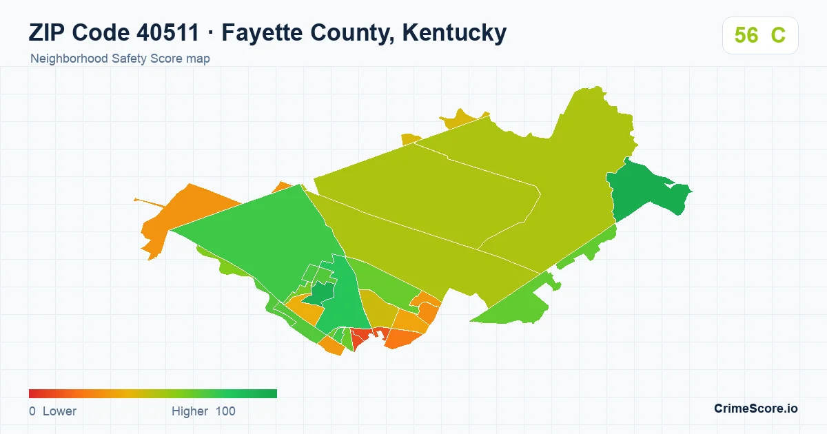 ZIP Code 40511 in Fayette County, Kentucky neighborhood Safety Score map