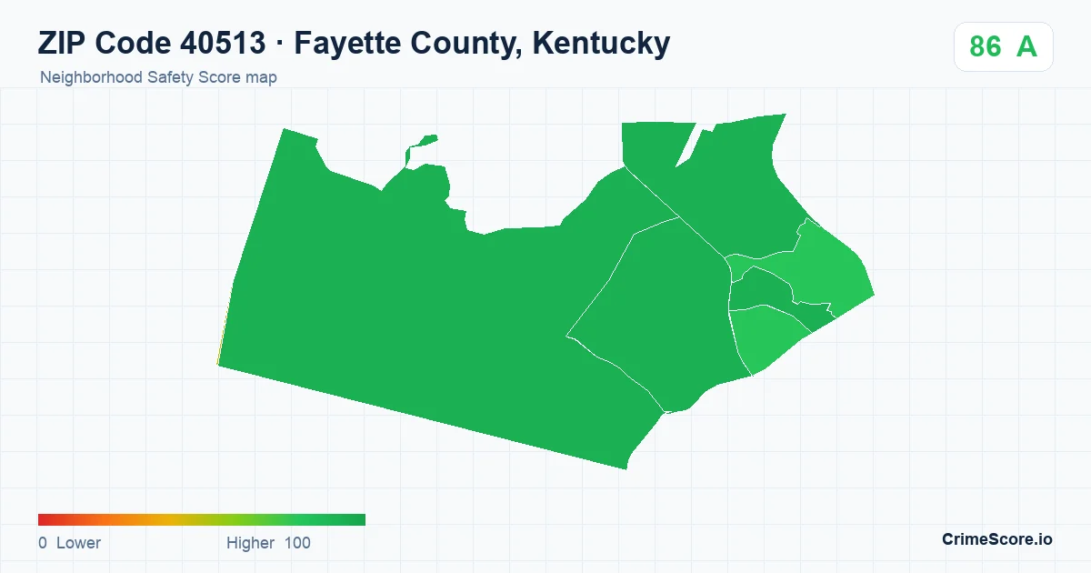 ZIP Code 40513 in Fayette County, Kentucky neighborhood Safety Score map