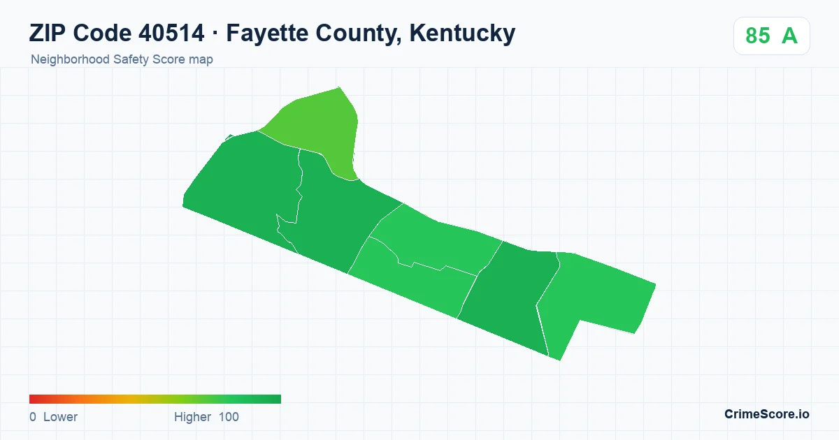 ZIP Code 40514 in Fayette County, Kentucky neighborhood Safety Score map