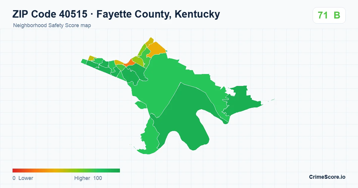 ZIP Code 40515 in Fayette County, Kentucky neighborhood Safety Score map