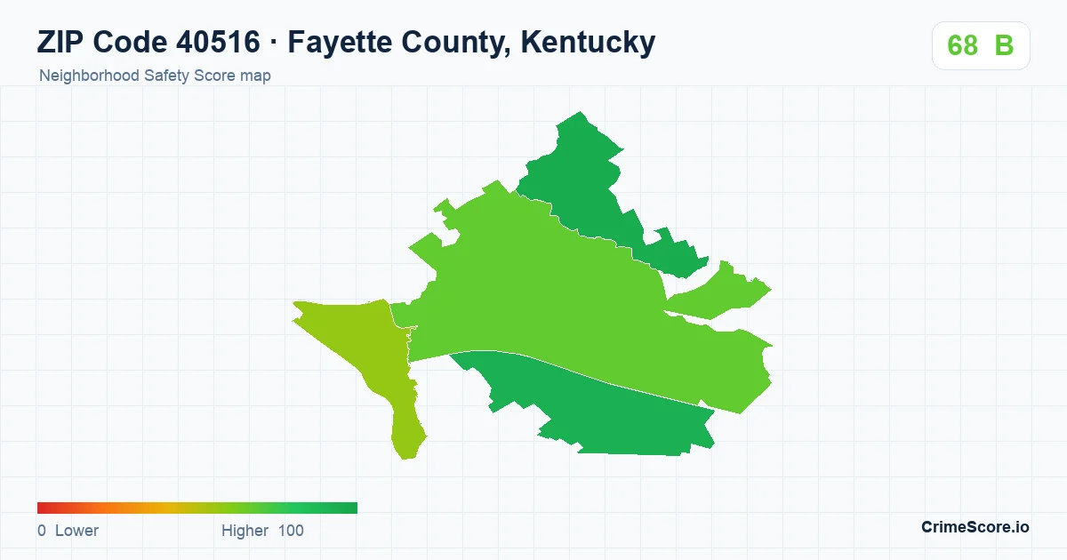 ZIP Code 40516 in Fayette County, Kentucky neighborhood Safety Score map