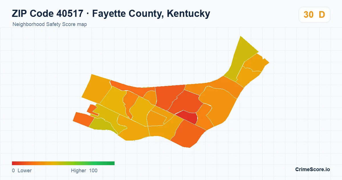 ZIP Code 40517 in Fayette County, Kentucky neighborhood Safety Score map
