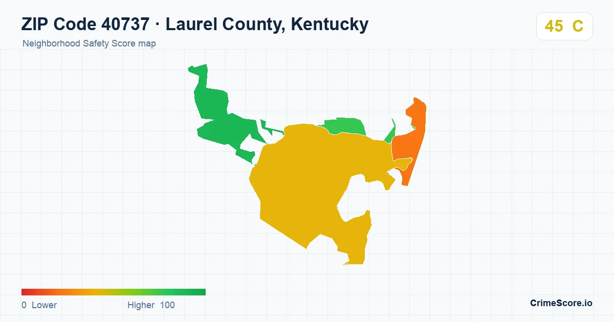 ZIP Code 40737 in Laurel County, Kentucky neighborhood Safety Score map