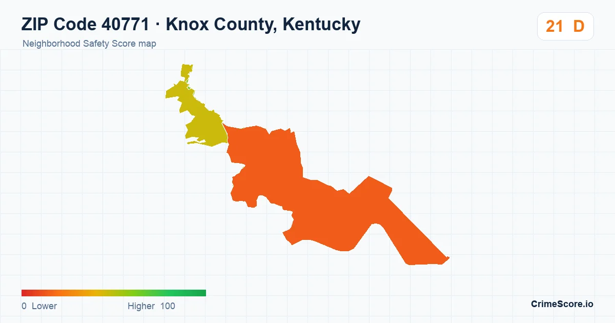 ZIP Code 40771 in Knox County, Kentucky neighborhood Safety Score map