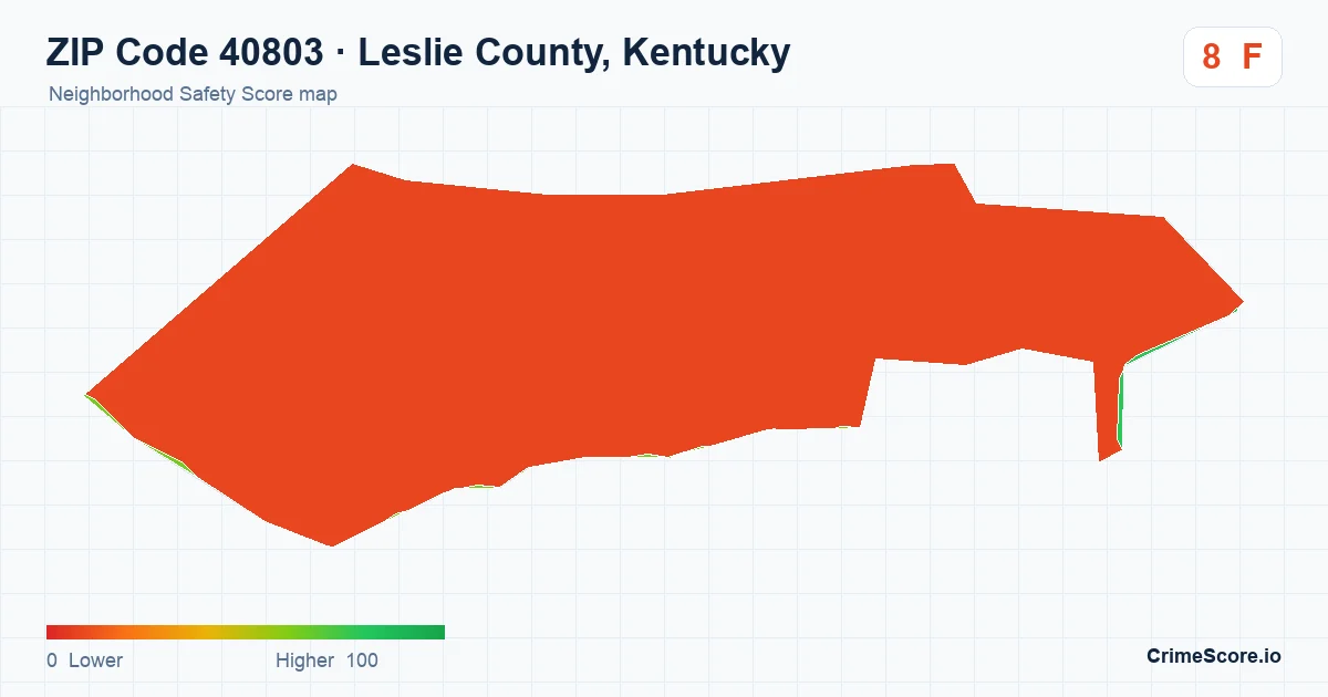 ZIP Code 40803 in Leslie County, Kentucky neighborhood Safety Score map
