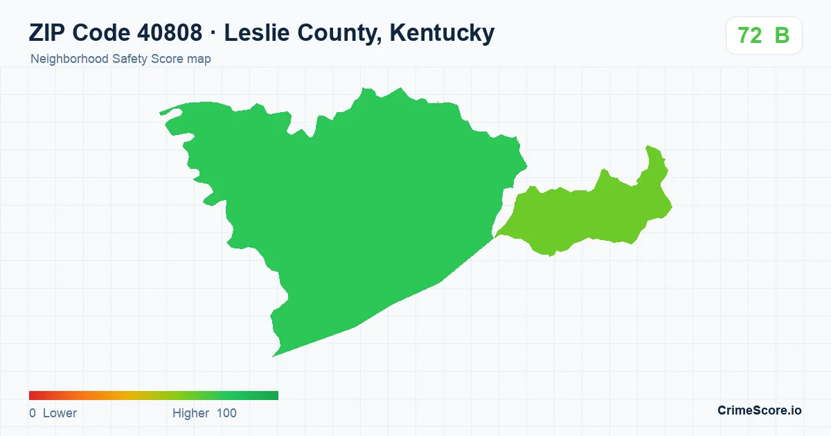 ZIP Code 40808 in Leslie County, Kentucky neighborhood Safety Score map