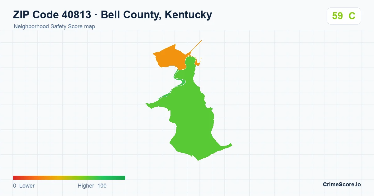 ZIP Code 40813 in Bell County, Kentucky neighborhood Safety Score map