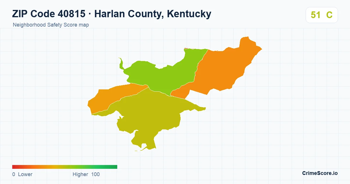 ZIP Code 40815 in Harlan County, Kentucky neighborhood Safety Score map
