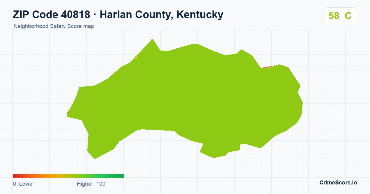 ZIP Code 40818 in Harlan County, Kentucky neighborhood Safety Score map