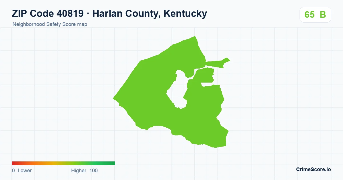 ZIP Code 40819 in Harlan County, Kentucky neighborhood Safety Score map