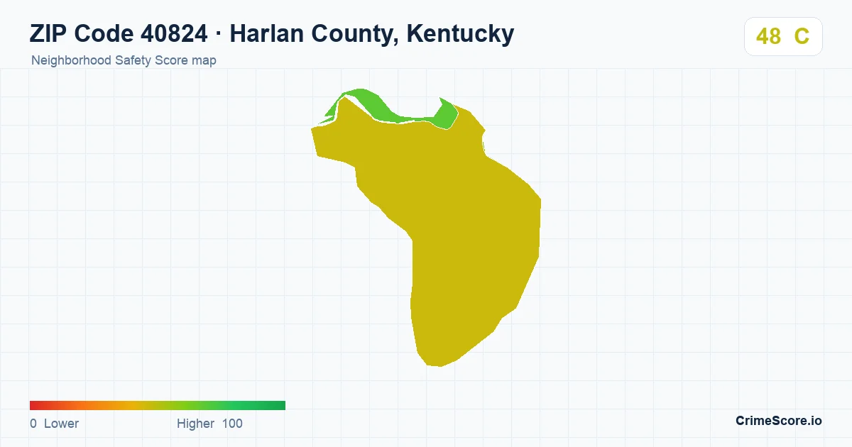 ZIP Code 40824 in Harlan County, Kentucky neighborhood Safety Score map