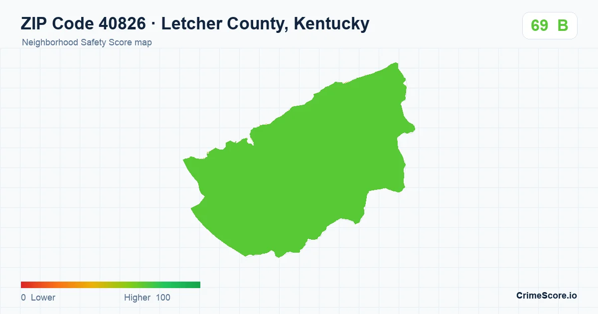 ZIP Code 40826 in Letcher County, Kentucky neighborhood Safety Score map