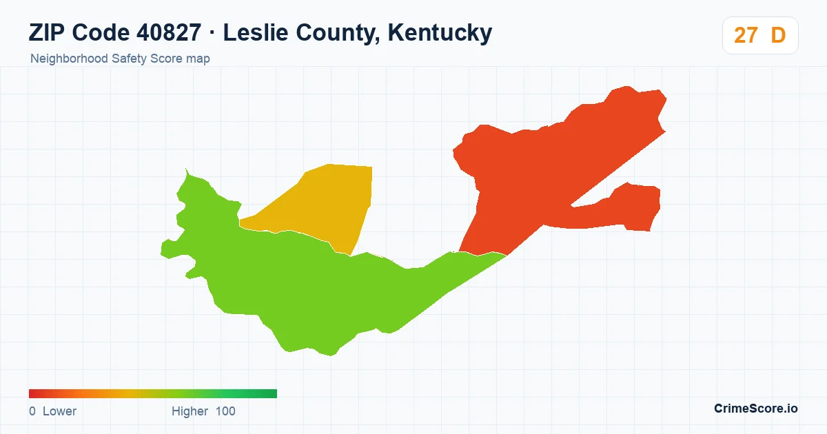 ZIP Code 40827 in Leslie County, Kentucky neighborhood Safety Score map