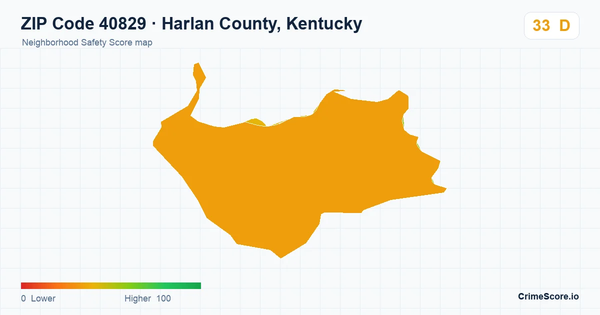 ZIP Code 40829 in Harlan County, Kentucky neighborhood Safety Score map