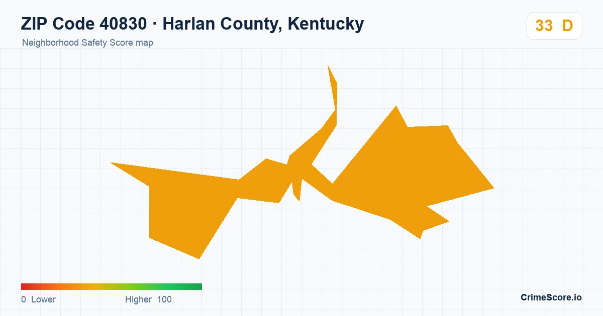 ZIP Code 40830 in Harlan County, Kentucky neighborhood Safety Score map