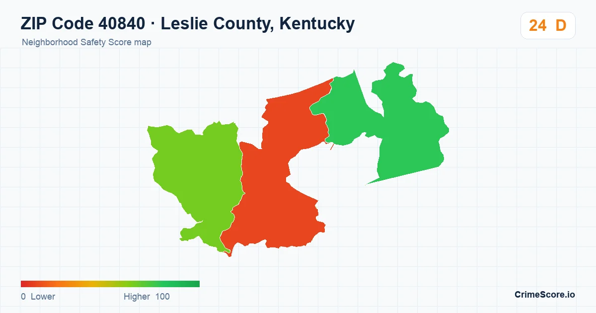 ZIP Code 40840 in Leslie County, Kentucky neighborhood Safety Score map