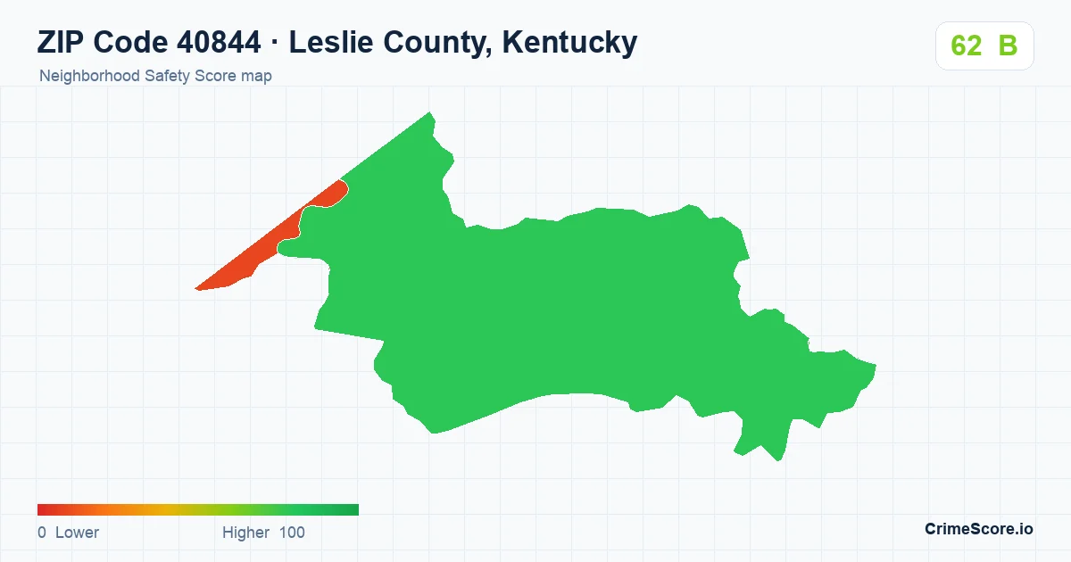ZIP Code 40844 in Leslie County, Kentucky neighborhood Safety Score map