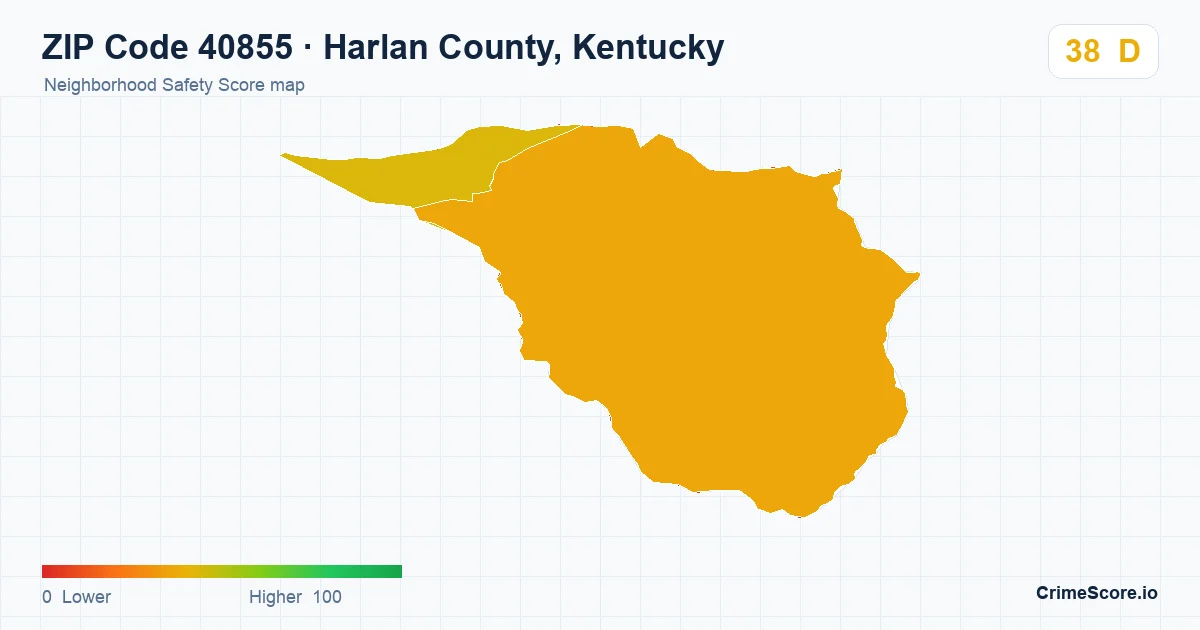 ZIP Code 40855 in Harlan County, Kentucky neighborhood Safety Score map