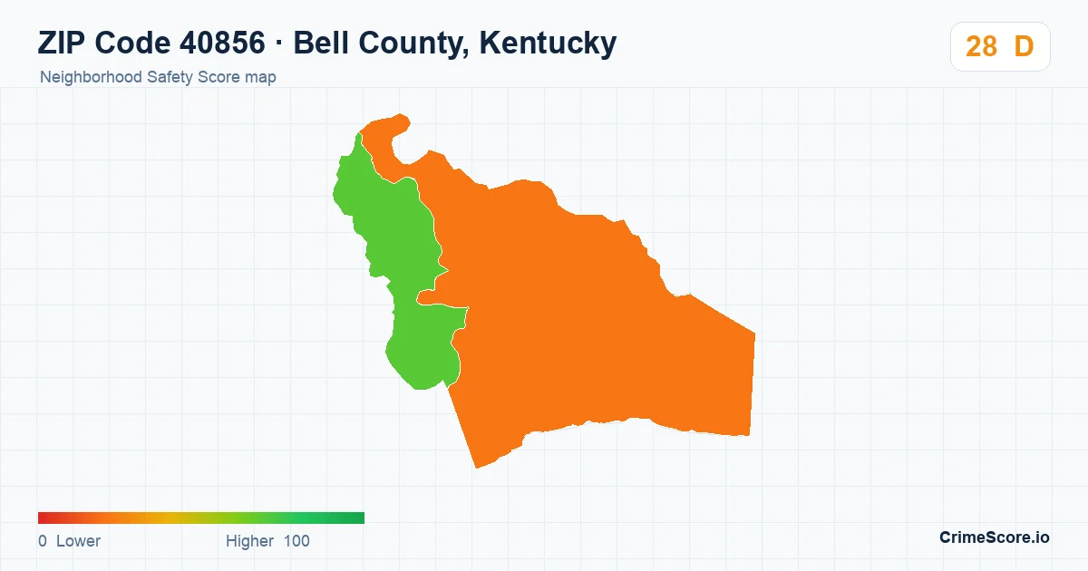 ZIP Code 40856 in Bell County, Kentucky neighborhood Safety Score map
