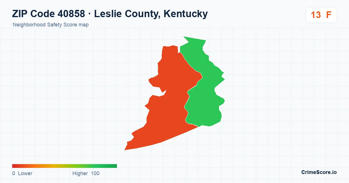 ZIP Code 40858 in Leslie County, Kentucky neighborhood Safety Score map