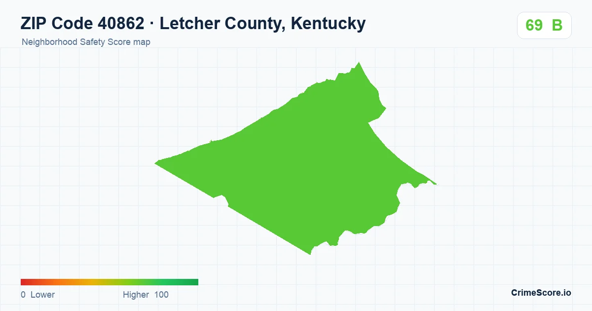ZIP Code 40862 in Letcher County, Kentucky neighborhood Safety Score map