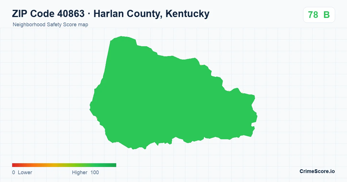 ZIP Code 40863 in Harlan County, Kentucky neighborhood Safety Score map