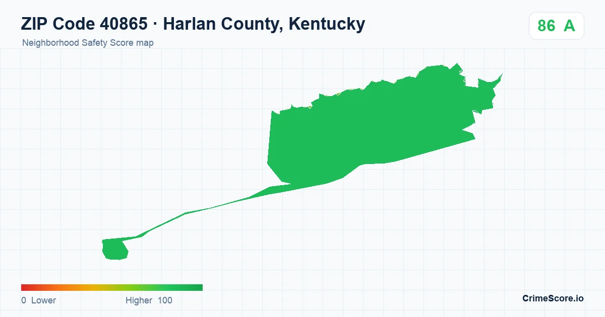 ZIP Code 40865 in Harlan County, Kentucky neighborhood Safety Score map