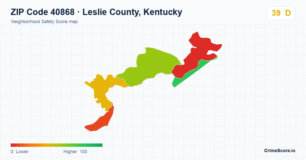 ZIP Code 40868 in Leslie County, Kentucky neighborhood Safety Score map