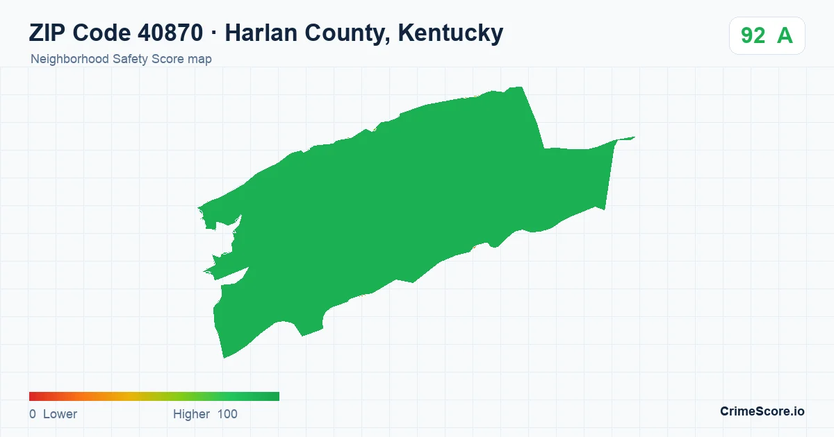 ZIP Code 40870 in Harlan County, Kentucky neighborhood Safety Score map