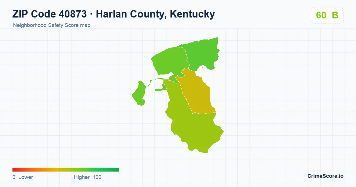 ZIP Code 40873 in Harlan County, Kentucky neighborhood Safety Score map