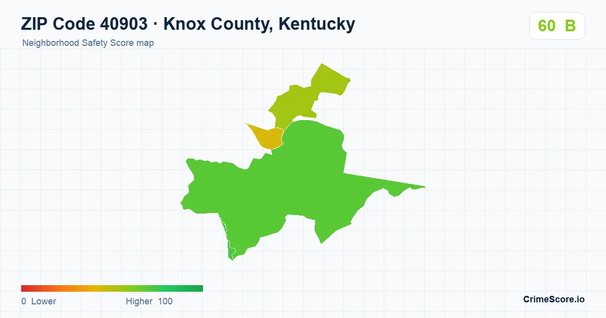 ZIP Code 40903 in Knox County, Kentucky neighborhood Safety Score map