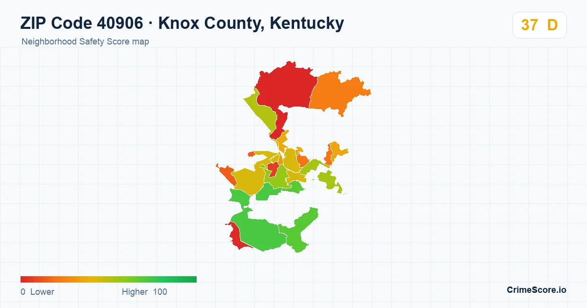 ZIP Code 40906 in Knox County, Kentucky neighborhood Safety Score map