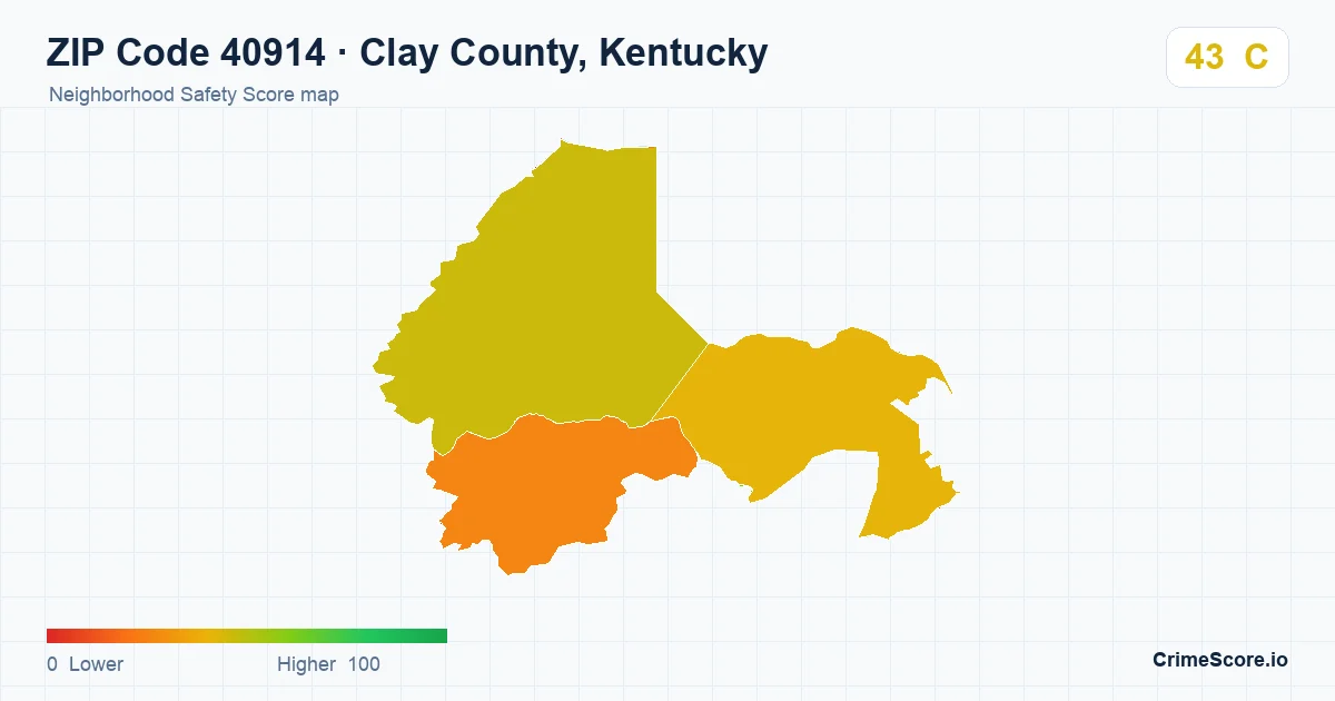 ZIP Code 40914 in Clay County, Kentucky neighborhood Safety Score map