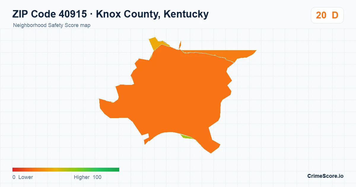 ZIP Code 40915 in Knox County, Kentucky neighborhood Safety Score map