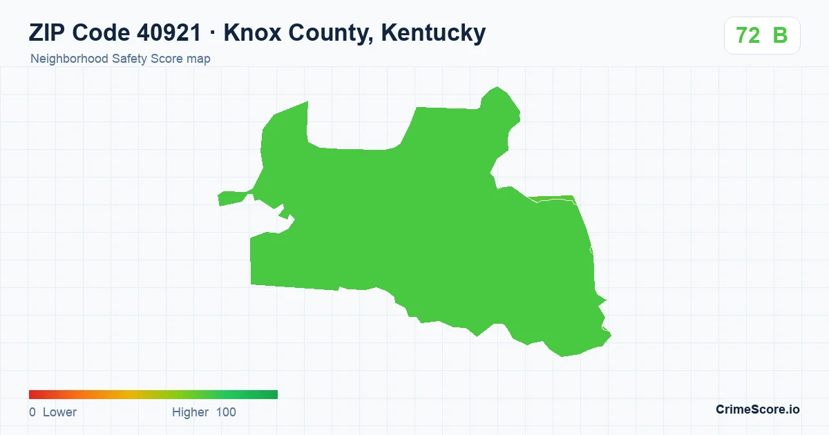 ZIP Code 40921 in Knox County, Kentucky neighborhood Safety Score map