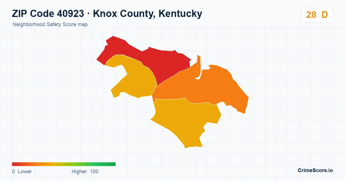 ZIP Code 40923 in Knox County, Kentucky neighborhood Safety Score map