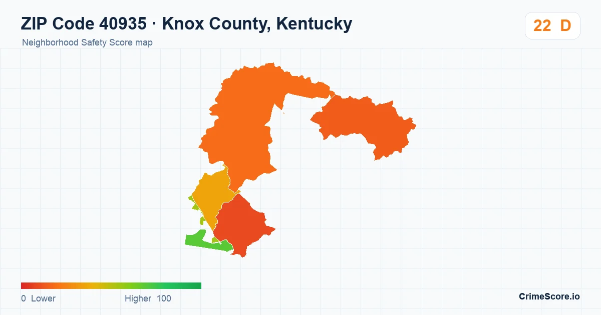 ZIP Code 40935 in Knox County, Kentucky neighborhood Safety Score map