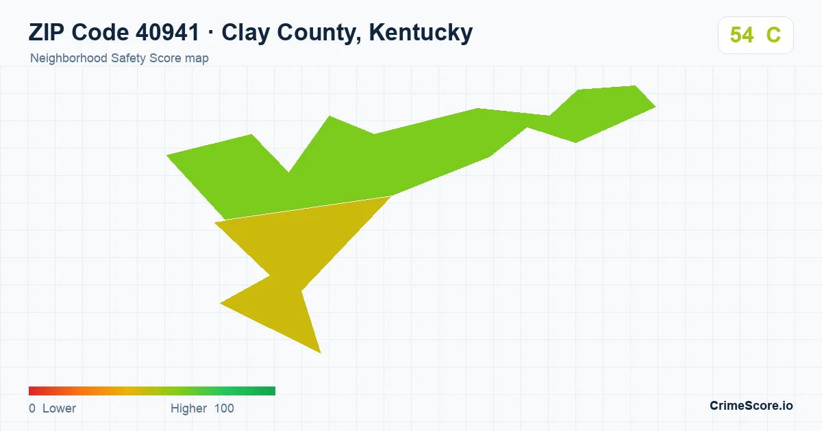 ZIP Code 40941 in Clay County, Kentucky neighborhood Safety Score map