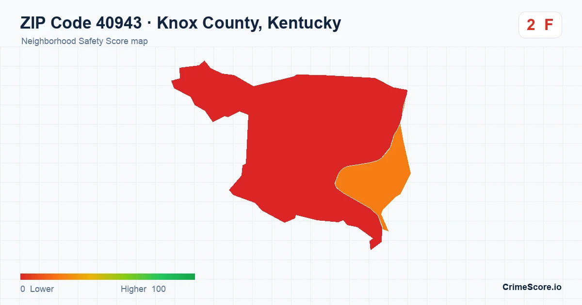 ZIP Code 40943 in Knox County, Kentucky neighborhood Safety Score map