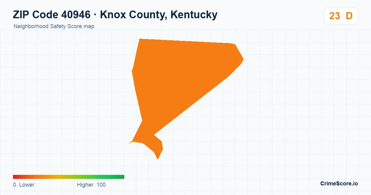 ZIP Code 40946 in Knox County, Kentucky neighborhood Safety Score map