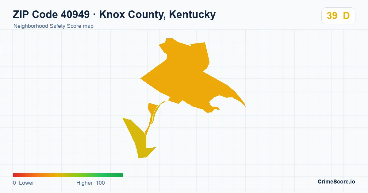 ZIP Code 40949 in Knox County, Kentucky neighborhood Safety Score map
